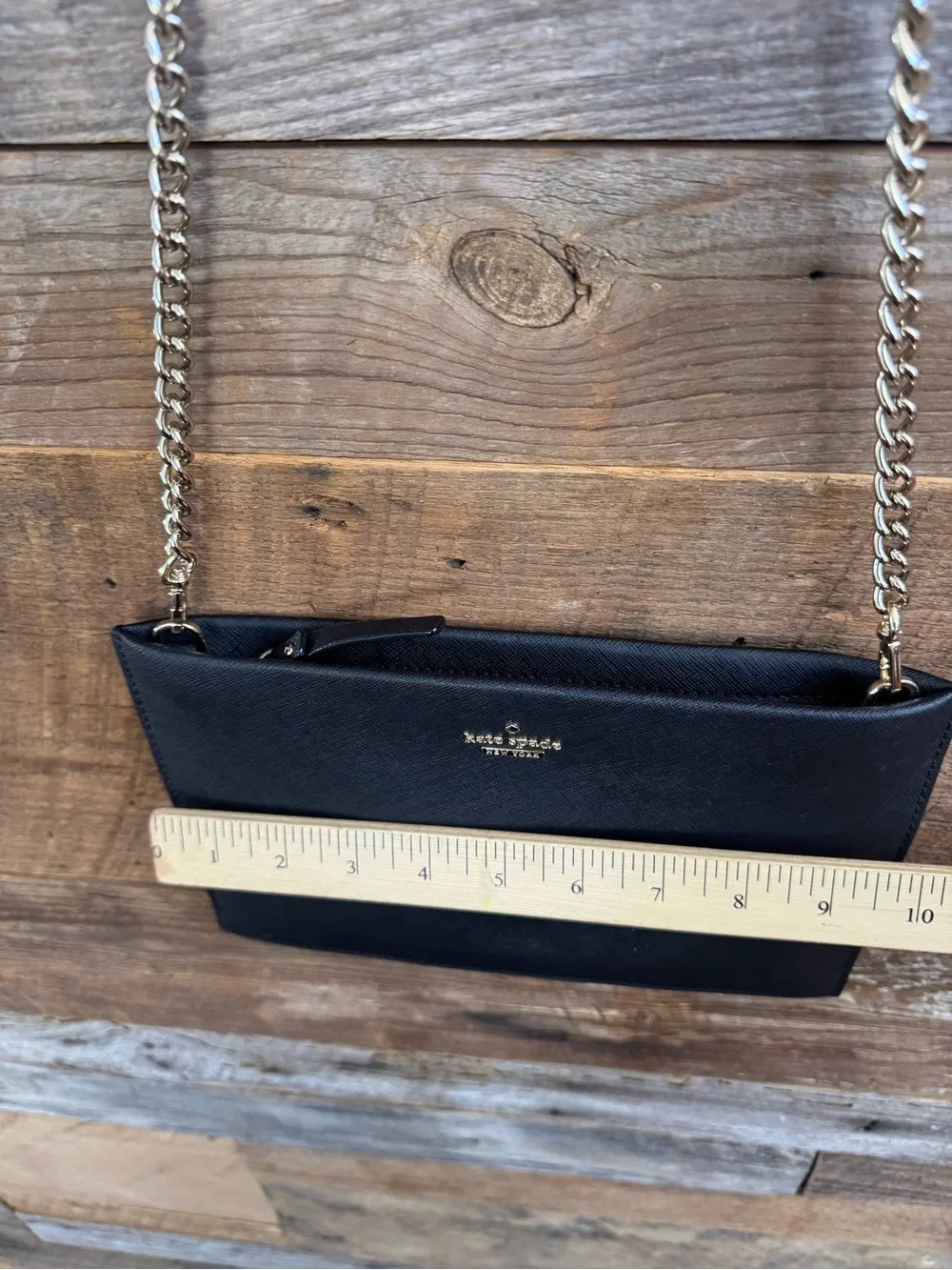 Kate Spade Cameron Street Sima Black Saffiano Leather Chain Crossbody Clutch Bag